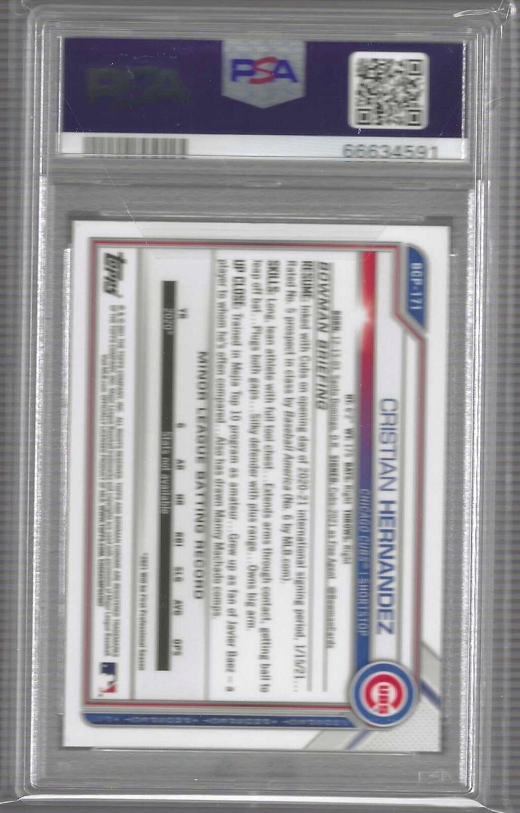 CRISTIAN HERNANDEZ 2021 BOWMAN CHROME 1ST PROSPECT #BCP-171 PSA 10 GEM MINT