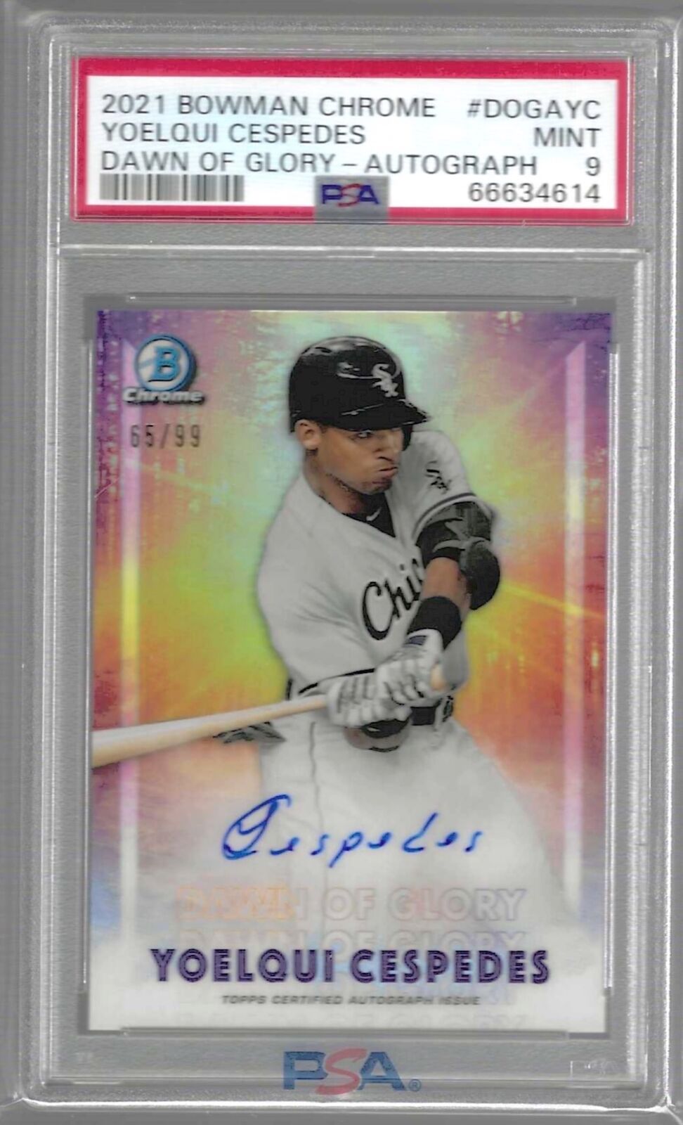 YOELQUI CESPEDES 2021 BOWMAN CHROME DAWN OF GLORY PROSPECT AUTO /99 PSA 9 POP 1