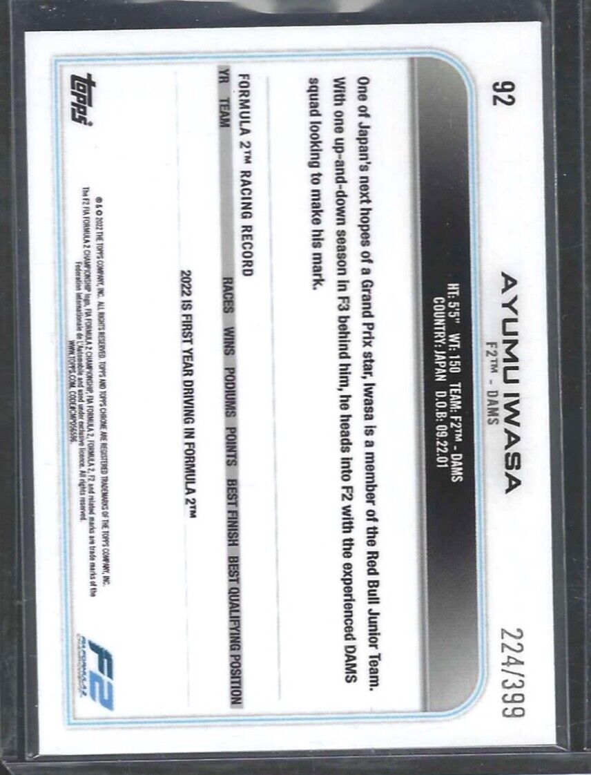AYUMU IWASA 2022 TOPPS CHROME F1 PURPLE REFRACTOR FUTURE STARS #D 224/399