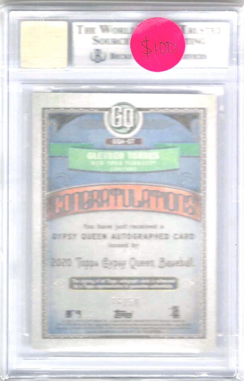 GLEYBER TORRES 2020 TOPPS GYPSY QUEEN BLACK & WHITE AUTO /50 BGS 9 w 10 AU POP 3