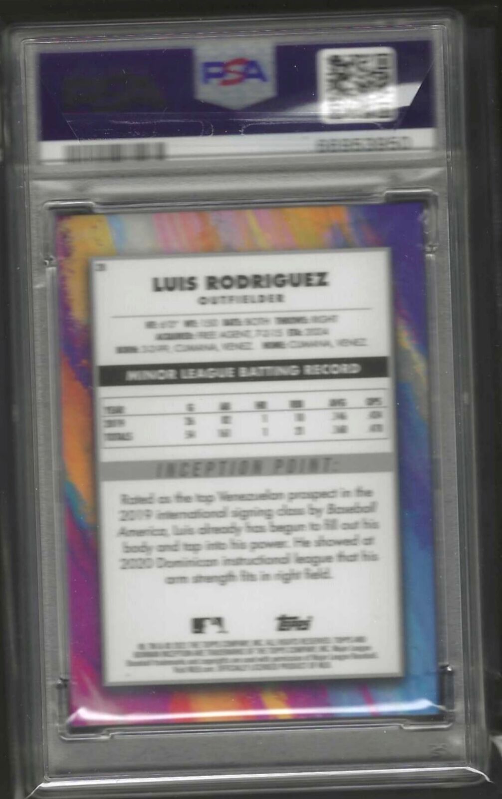 LUIS RODRIGUEZ 2021 BOWMAN INCEPTION INITIATION PROSPECT #28 PSA 10 GEM POP 1/1