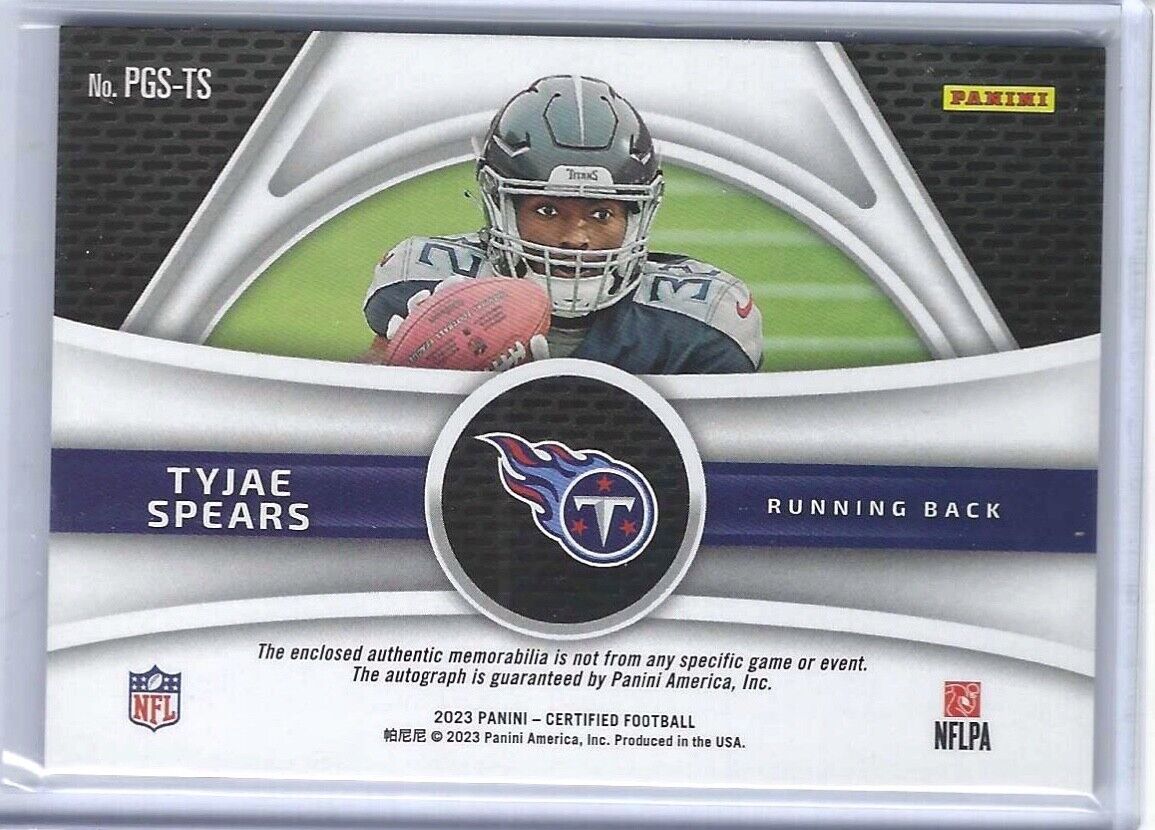 TYJAE SPEARS 2023 PANINI CERTIFIED PIECE OF THE GAME PATCH AUTO RC #D 105/149