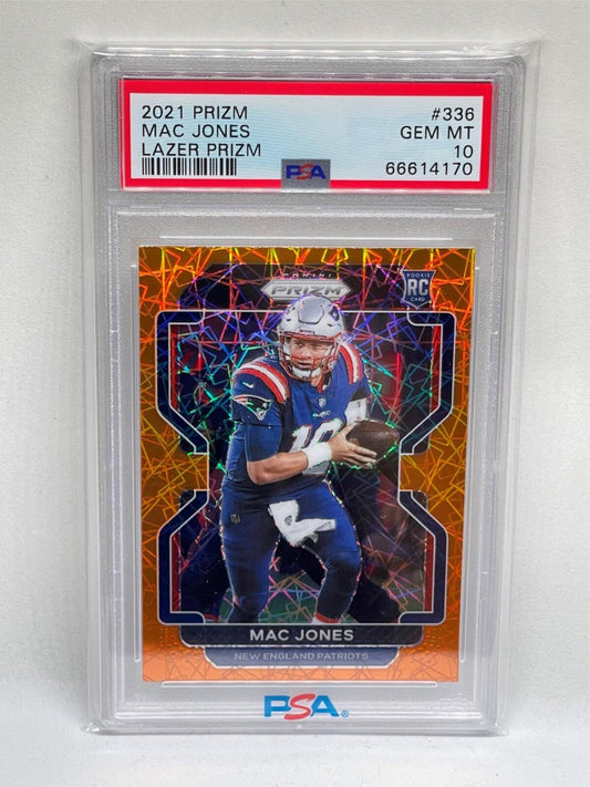 MAC JONES 2021 PANINI PRIZM ORANGE LAZER PRIZM ROOKIE RC #336 PSA 10 GEM MINT