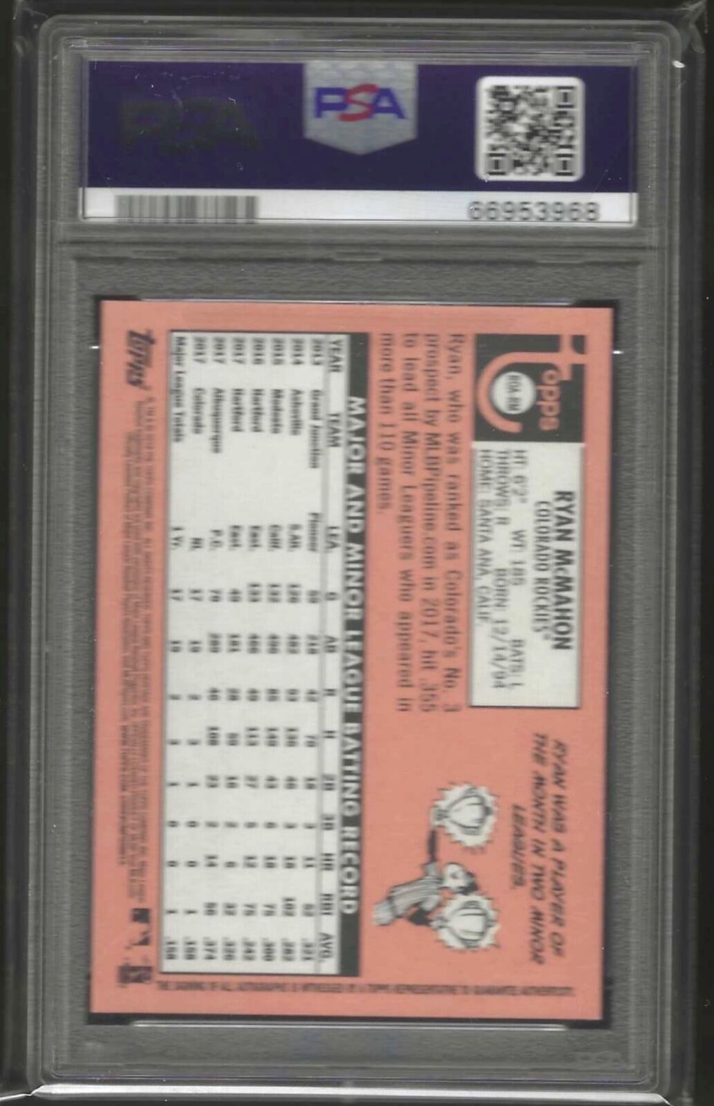 RYAN MCMAHON 2018 TOPPS HERITAGE REAL ONE ROOKIE AUTO RC #ROA-RM PSA 9 POP 12