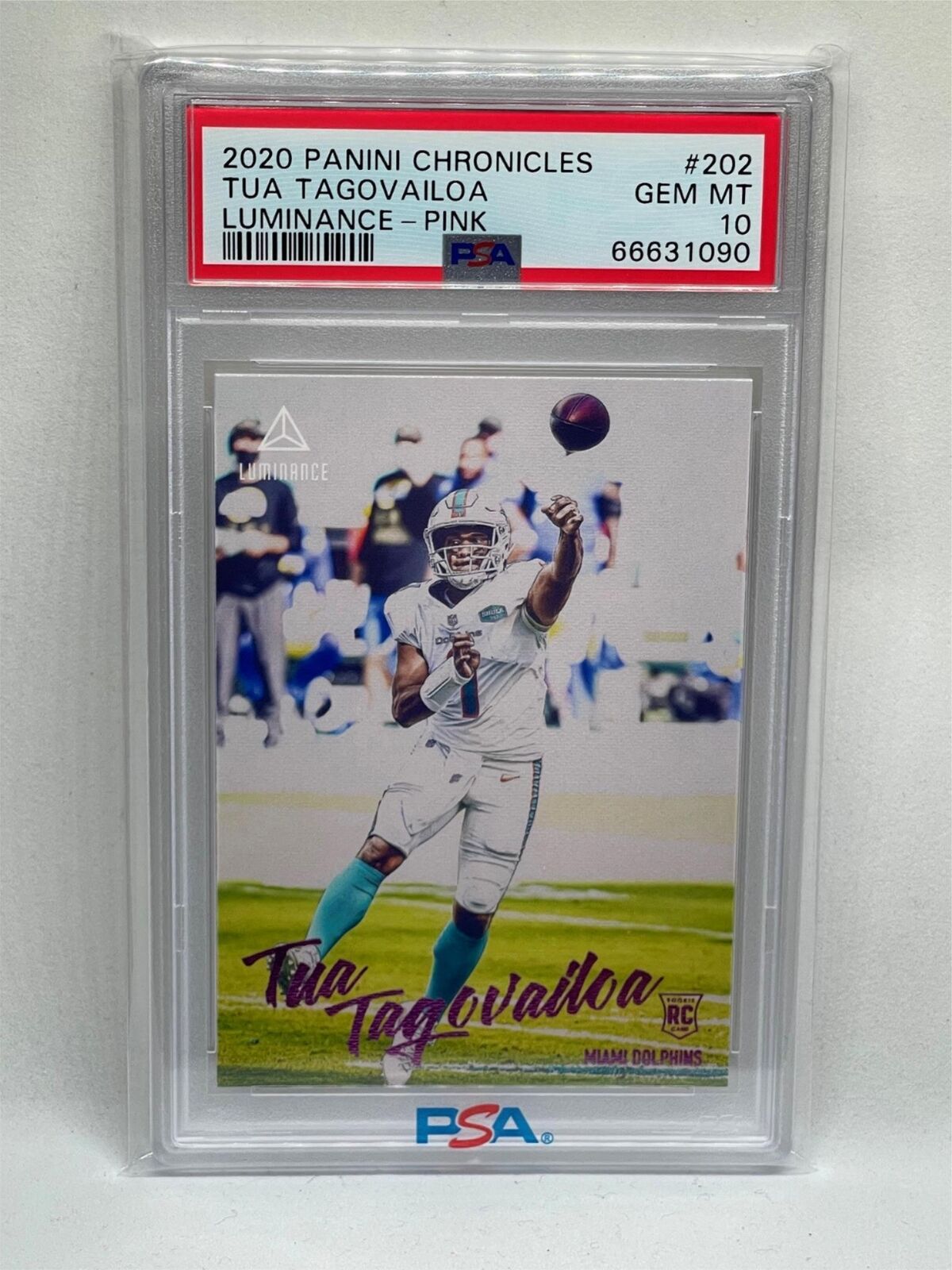 TUA TAGOVAILOA 2020 PANINI CHRONICLES LUMINANCE PINK ROOKIE RC #202 PSA 10 GEM