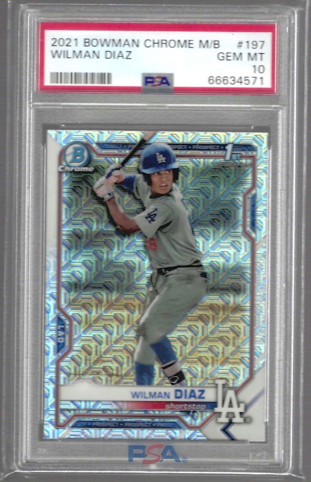 WILMAN DIAZ 2021 BOWMAN CHROME MEGA REFRACTOR 1ST PROSPECT #BCP197 PSA 10 POP 20