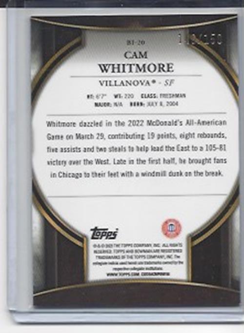 CAM WHITMORE 2023 BOWMAN CHROME UNIVERSIT INVICTA LAVA RAYWAVE REFRACTOR RC /150