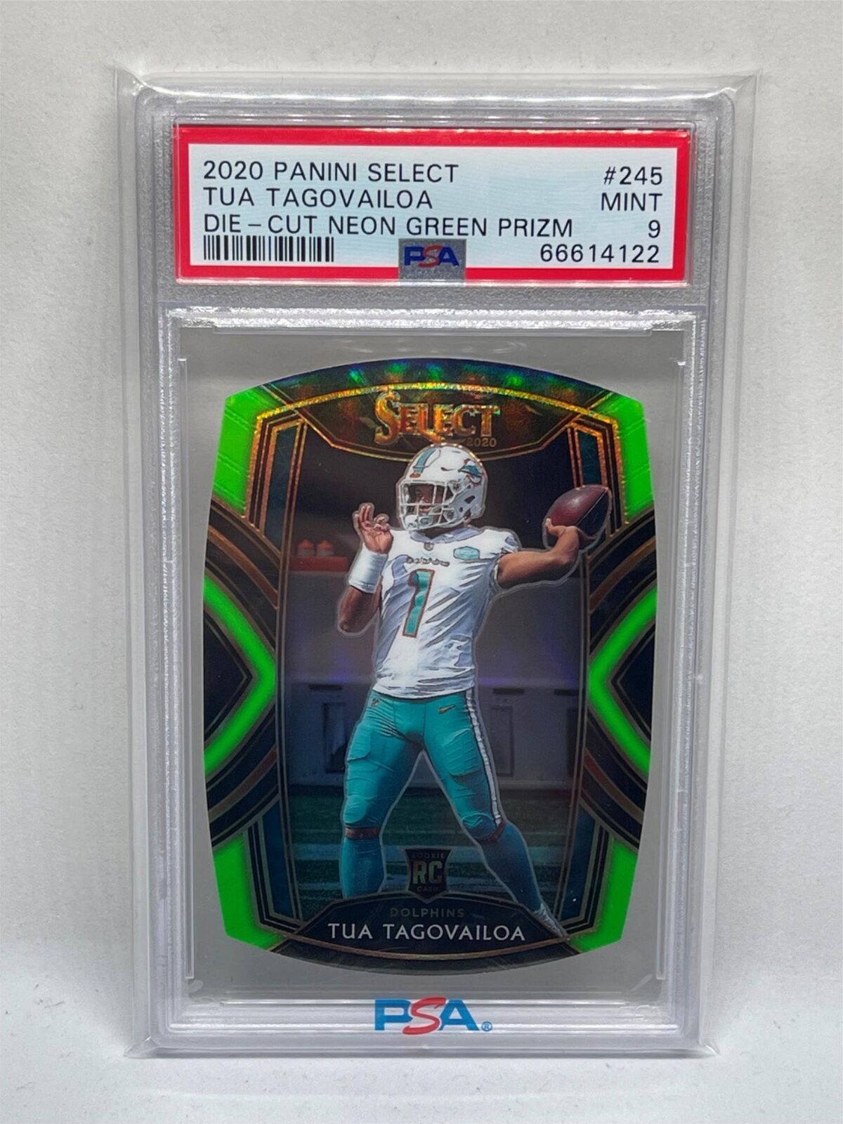 TUA TAGOVAILOA 2020 SELECT CLUB LEVEL NEON GREEN PRIZM DIE CUT RC 245 PSA 9 MINT
