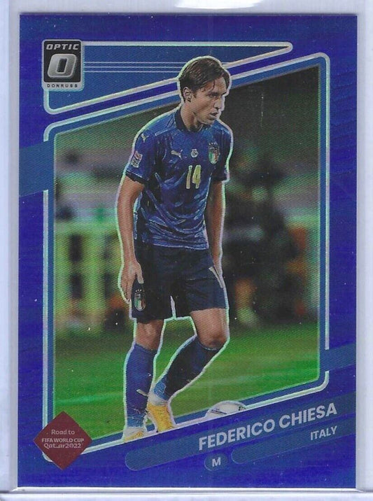 FEDERICO CHIESA 2021-22 PANINI DONRUSS ROAD QATAR OPTIC BLUE HOLO PRIZM #D 94/99