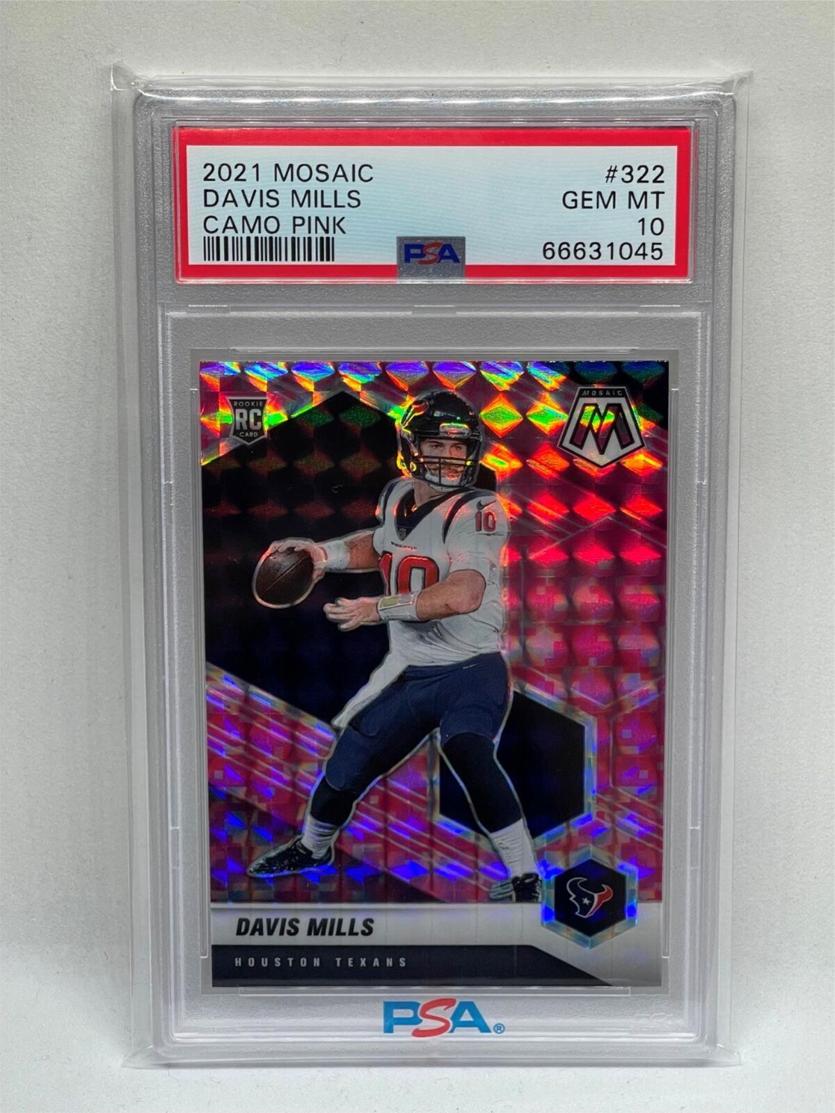 DAVIS MILLS 2021 PANINI MOSAIC CAMO PINK PRIZM ROOKIE RC # 322 PSA 10 GEM MINT