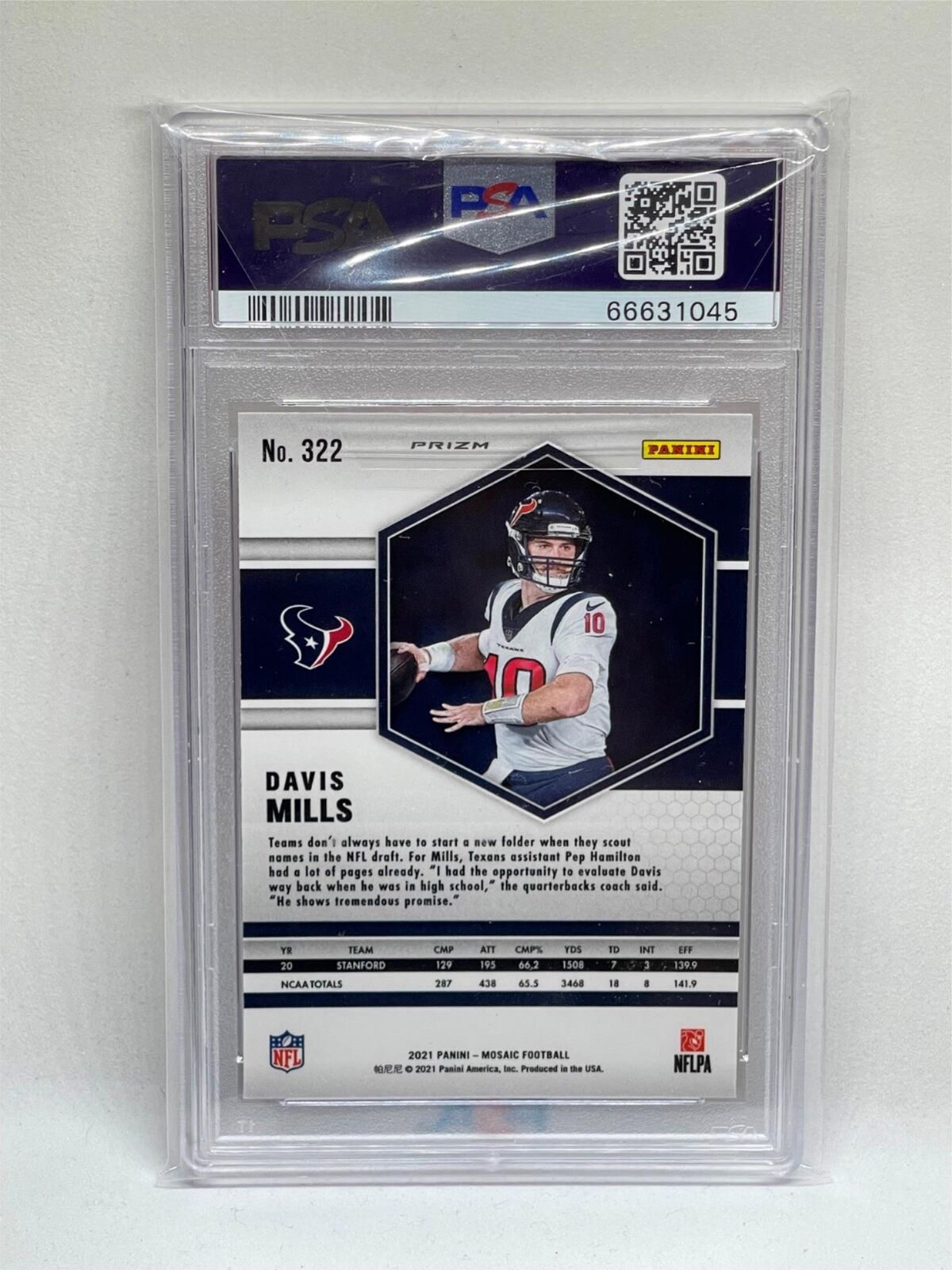 DAVIS MILLS 2021 PANINI MOSAIC CAMO PINK PRIZM ROOKIE RC # 322 PSA 10 GEM MINT