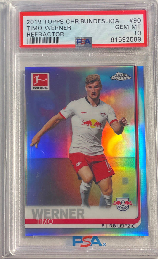TIMO WERNER 2019-20 TOPPS CHROME BUNDESLIGA REFRACTOR #90 PSA 10 GEM MINT POP 24
