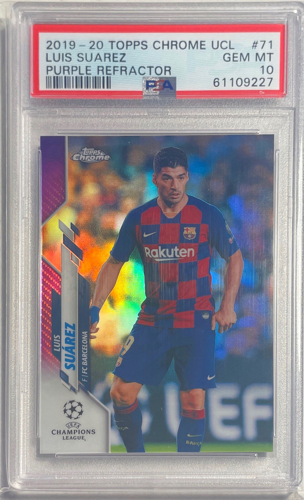 LUIS SUAREZ 2019-20 TOPPS CHROME UCL PURPLE REFRACTOR #D 120/250 PSA 10 POP 1/1