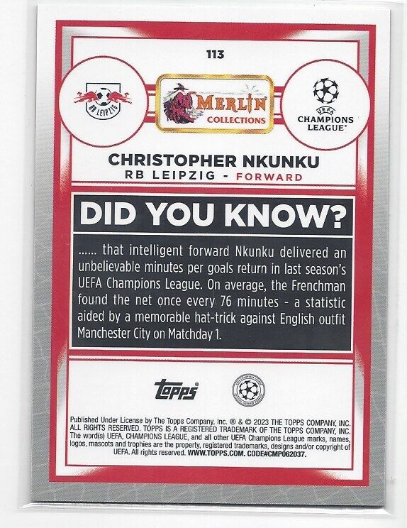 CHRISTOPHER NKUNKU 2022-23 TOPPS MERLIN CHROME VINTAGE SP REFRACTOR #113