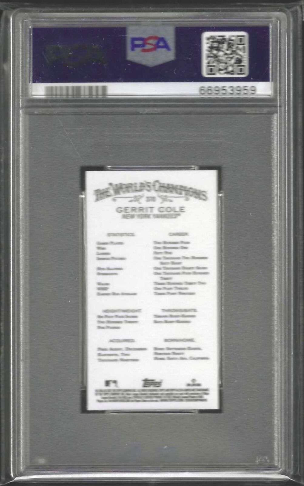 GERRIT COLE 2021 ALLEN AND GINTER MINI RIP CARD SSP #370 PSA 10 GEM MINT POP 1/1