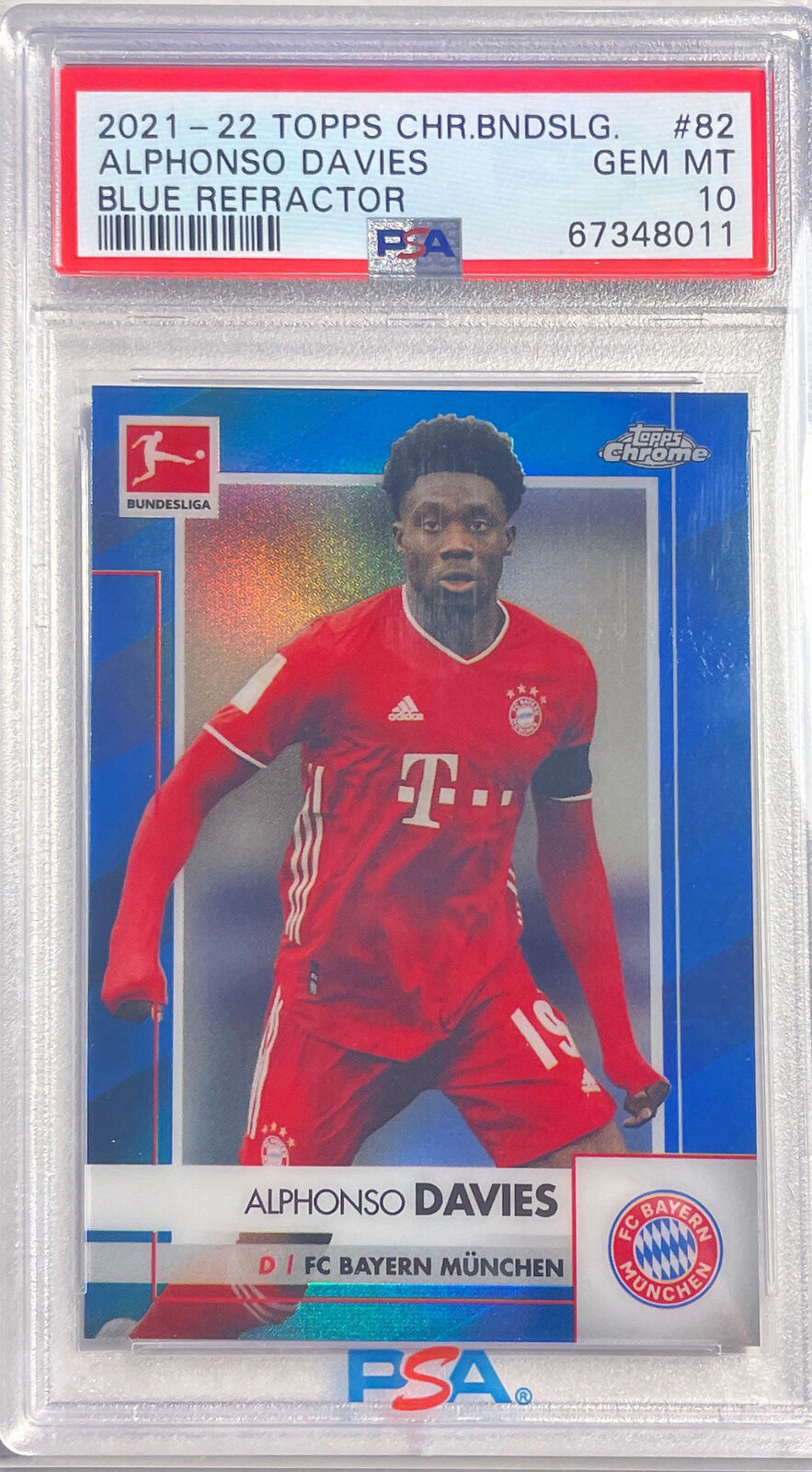 ALPHONSO DAVIES 2021-22 TOPPS CHROME BUNDESLIGA BLUE REFRACTOR /150 PSA 10 POP 2