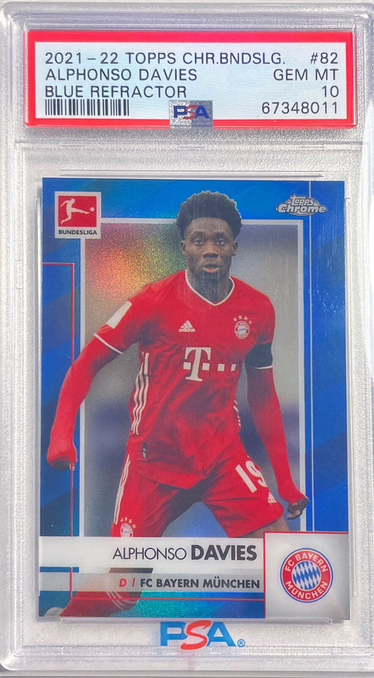 ALPHONSO DAVIES 2021-22 TOPPS CHROME BUNDESLIGA BLUE REFRACTOR /150 PSA 10 POP 2