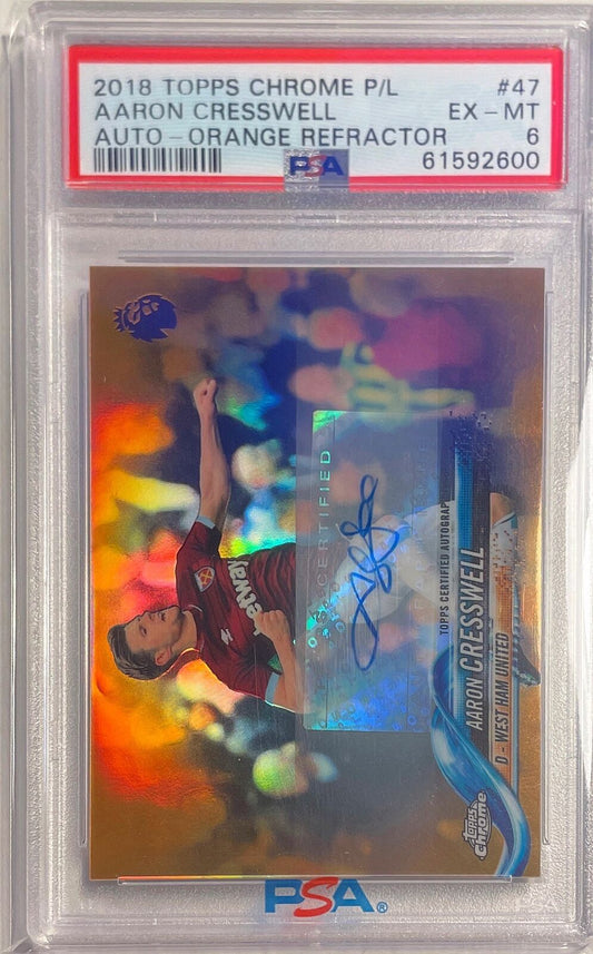 AARON CRESSWELL 2018-19 TOPPS CHROME EPL ORANGE AUTO REFRACTOR #D 23/25 PSA 6