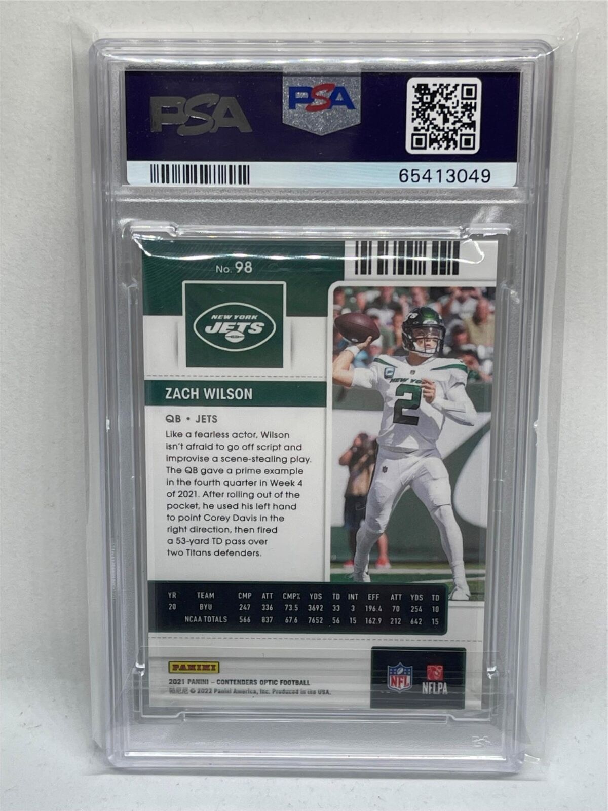 ZACH WILSON PANINI CONTENDERS OPTIC ROOKIE TICKET RC #98 PSA 9 MINT POP 19