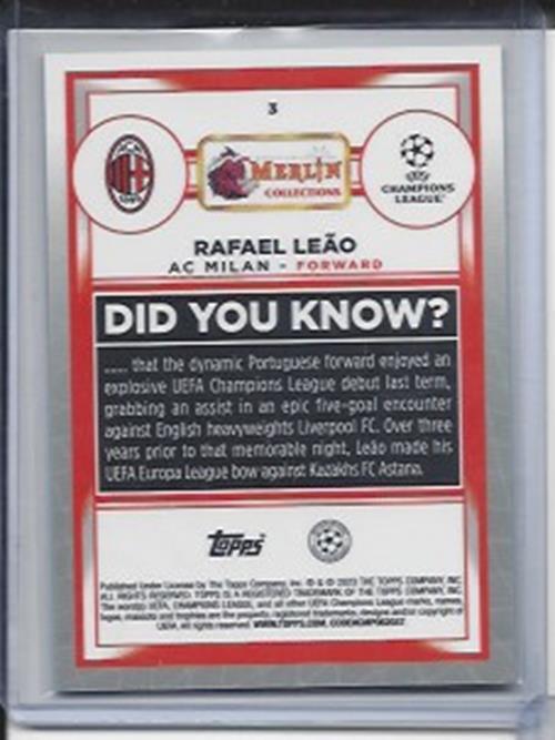 RAFAEL LEAO 2022-23 TOPPS MERLIN CHROME GREEN SHIMMER REFRACTOR #D 195/350