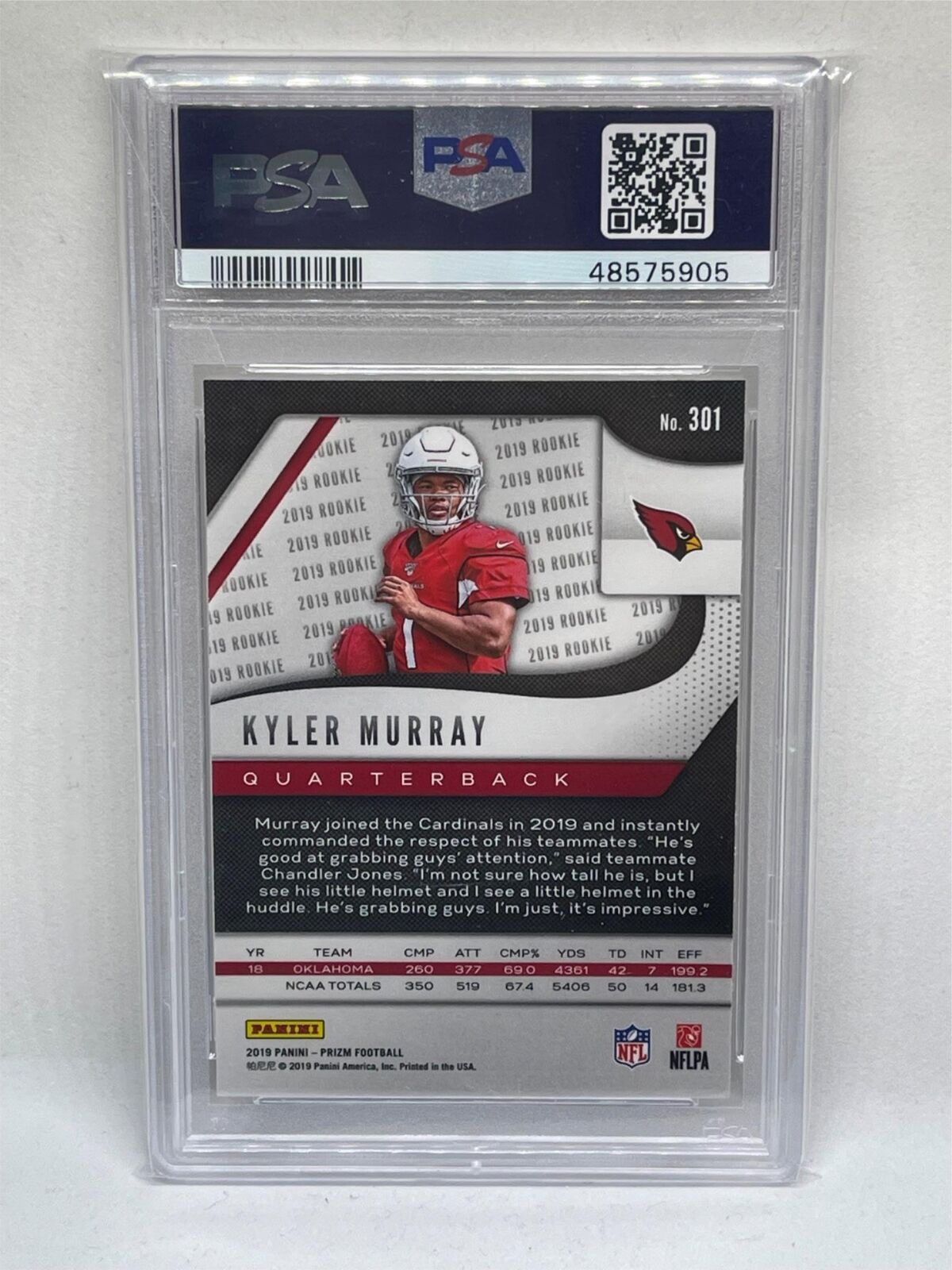 KYLER MURRAY 2019 PANINI PRIZM ROOKIE RC #301 PSA 9 MINT