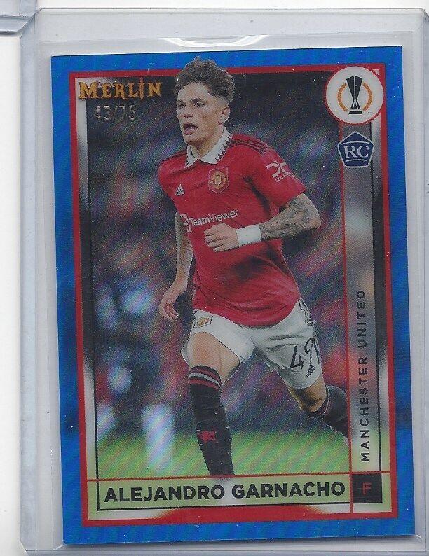 ALEJANDRO GARNACHO 2022-23 TOPPS MERLIN CHROME BLUE REFRACTOR RC #D 43/75