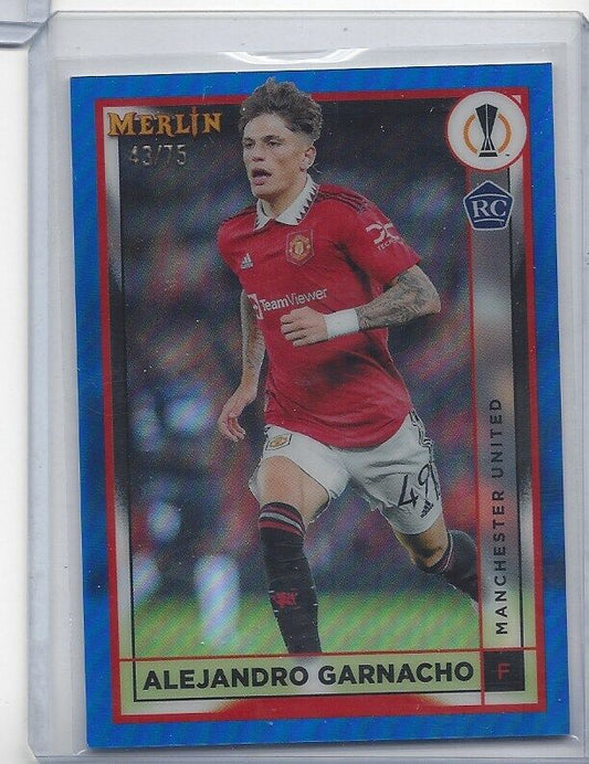 ALEJANDRO GARNACHO 2022-23 TOPPS MERLIN CHROME BLUE REFRACTOR RC #D 43/75