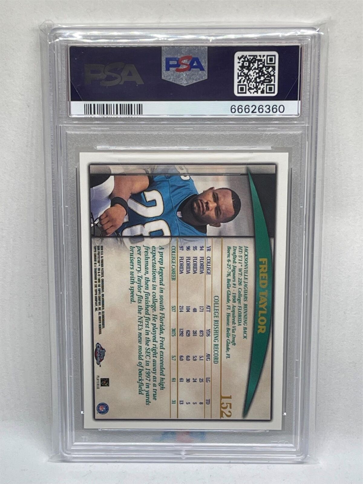 FRED TAYLOR 1998 TOPPS CHROME ROOKIE RC #152 PSA 9 MINT