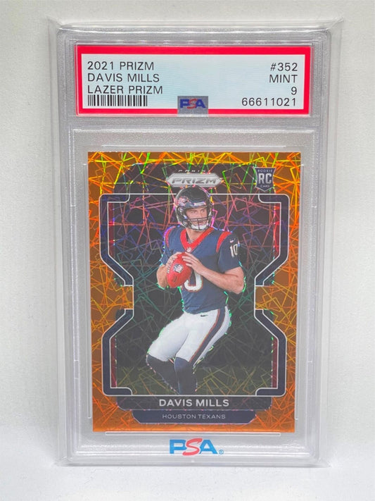DAVIS MILLS 2021 PANINI PRIZM ORANGE LAZER PRIZM ROOKIE RC #352 PSA 9 MINT