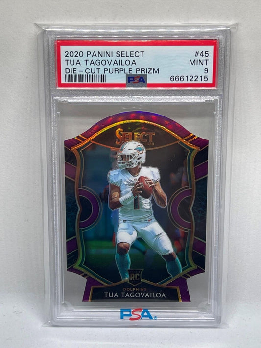 TUA TAGOVAILOA 2020 SELECT CONCOURSE PURPLE PRIZM DIE CUT RC # 45 PSA 9 MINT