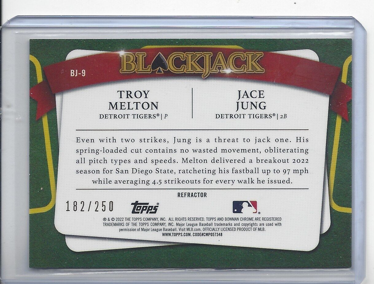 JACE JUNG TROY MELTON 2022 BOWMAN DRAFT CHROME BLACKJACK REFRACTOR #D 182/250