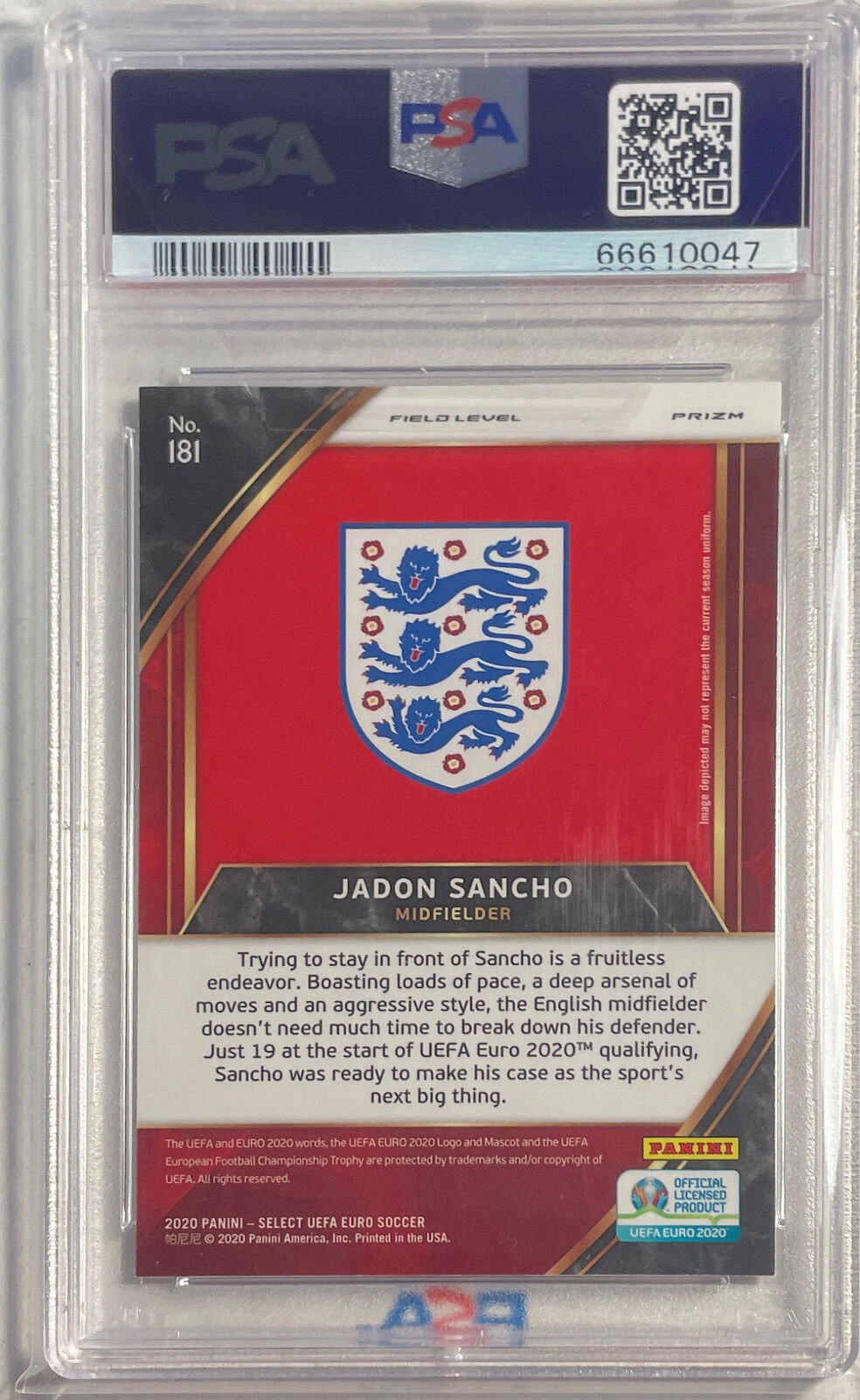 JADON SANCHO 2020-21 SELECT UEFA EURO SILVER PRIZM SP VARIATION 181 PSA 10 POP 6