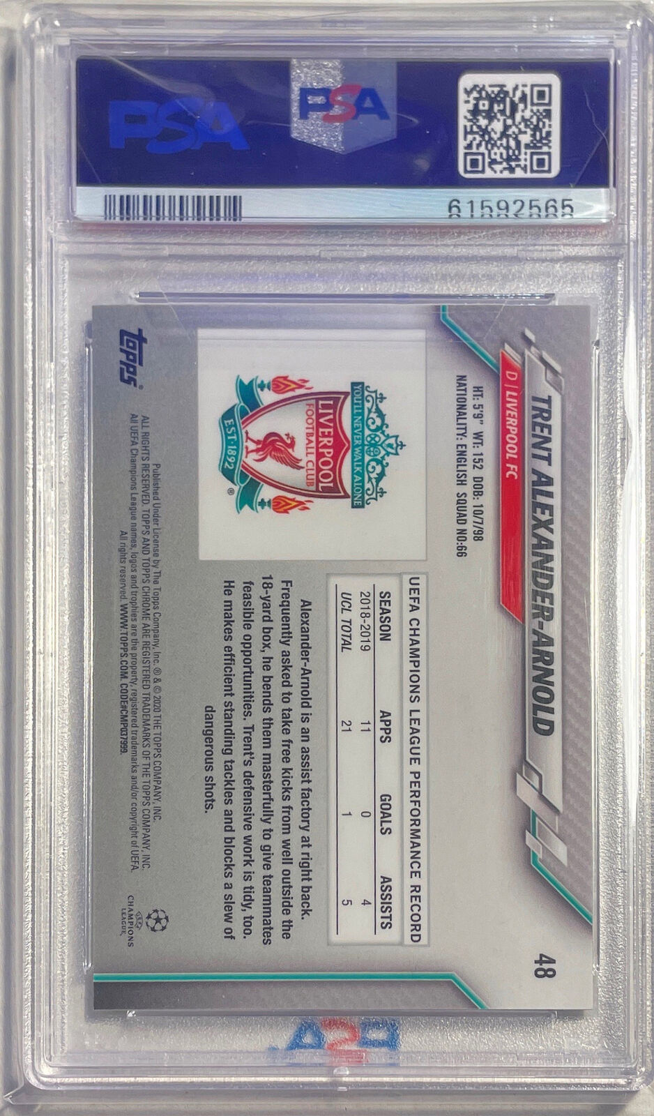 TRENT ALEXANDER-ARNOLD 2019 TOPPS CHROME GREEN BUBBLES REFRACTOR 48 PSA 10 POP 2
