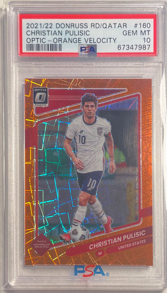 CHRISTIAN PULISIC 2021 DONRUSS OPTIC ROAD QATAR ORANGE VELOCITY /49 PSA 10 POP 4