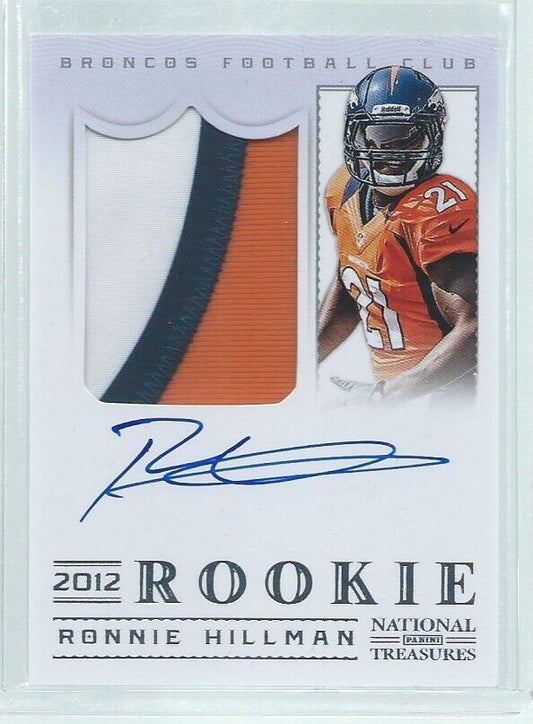 RONNIE HILLMAN 2012 NATIONAL TREASURES 3 COLOR PATCH ON CARD AUTO RC #D 91/99