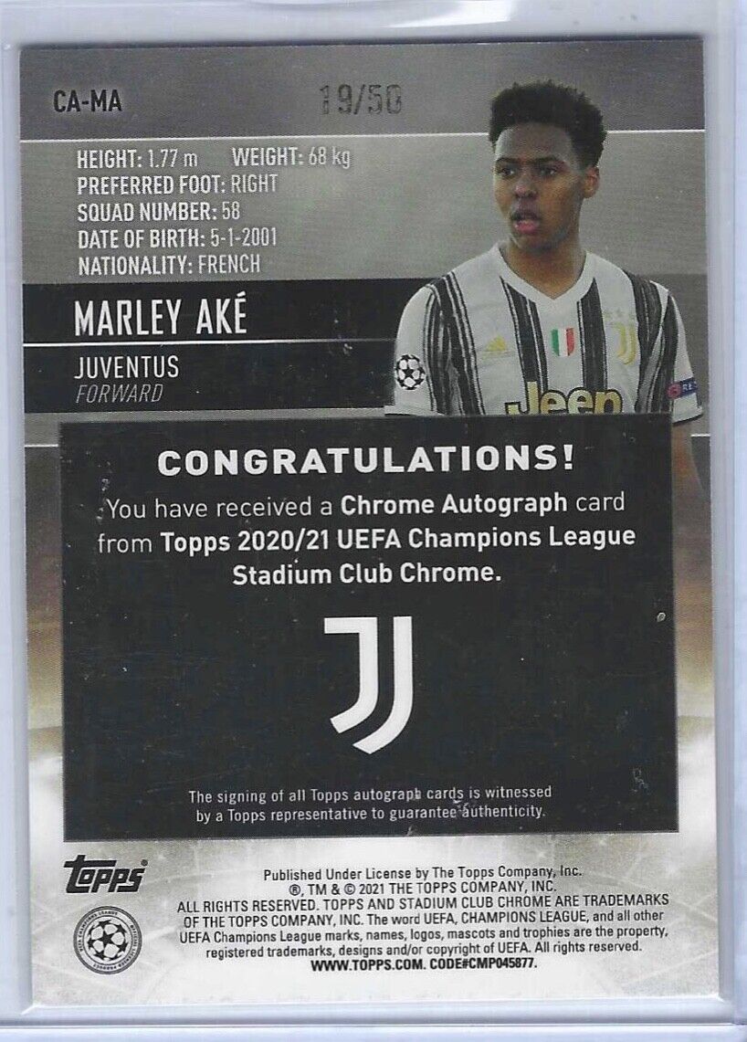 MARLEY AKE 2020-21 TOPPS STADIUM CLUB GOLD HYPER REFRACTOR AUTO RC #D 19/50