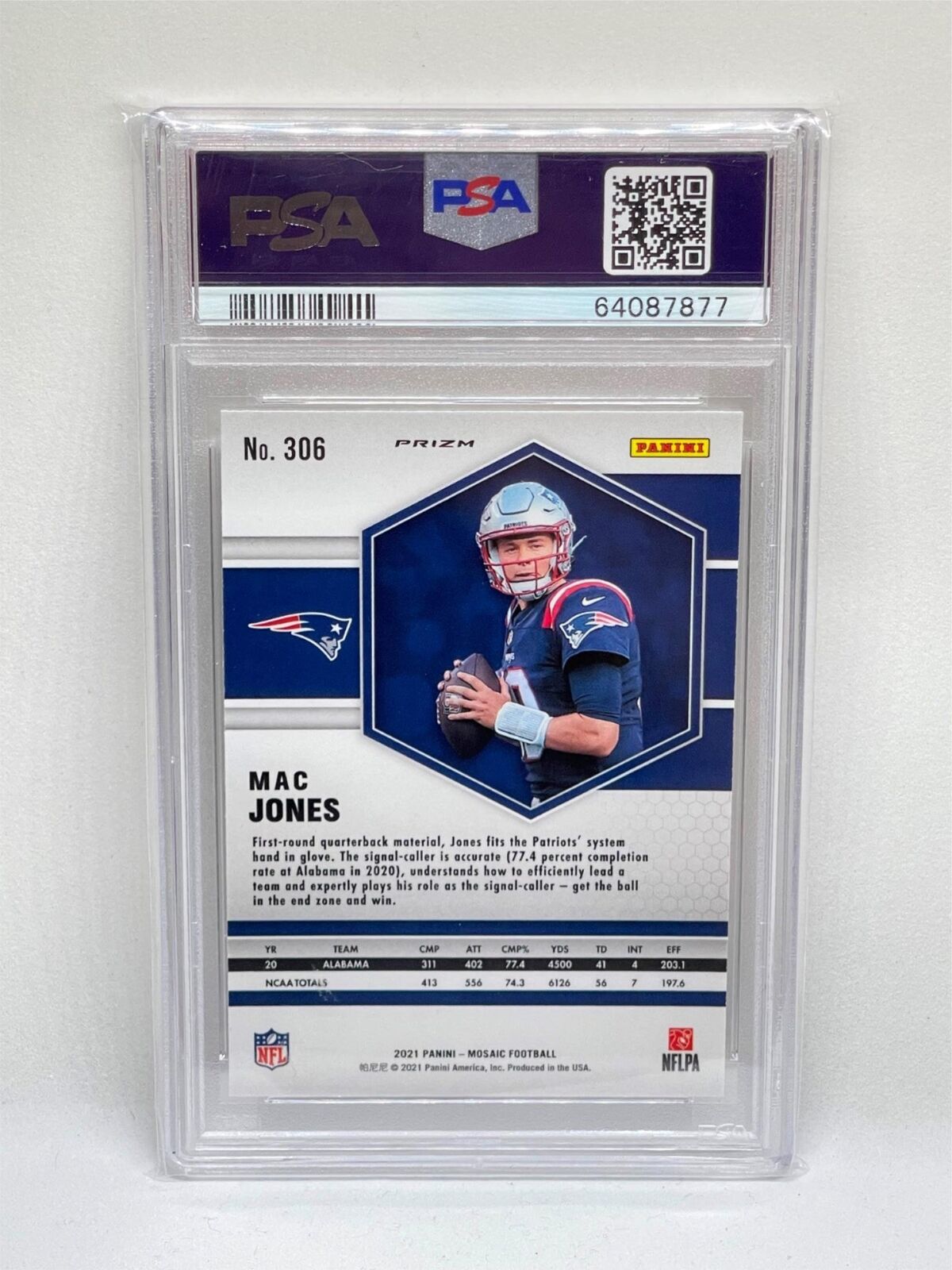 MAC JONES 2021 PANINI MOSAIC PRIZM MOSAIC ROOKIE RC # 306 PSA 10 GEM MINT