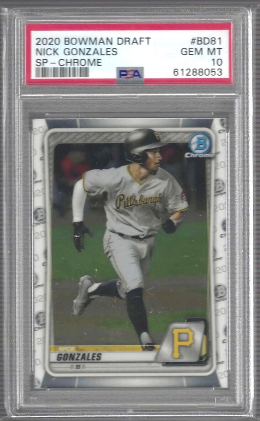 NICK GONZALES 2020 BOWMAN CHROME SHORT PRINT VARIATION PROSPECT #81 PSA 10 GEM