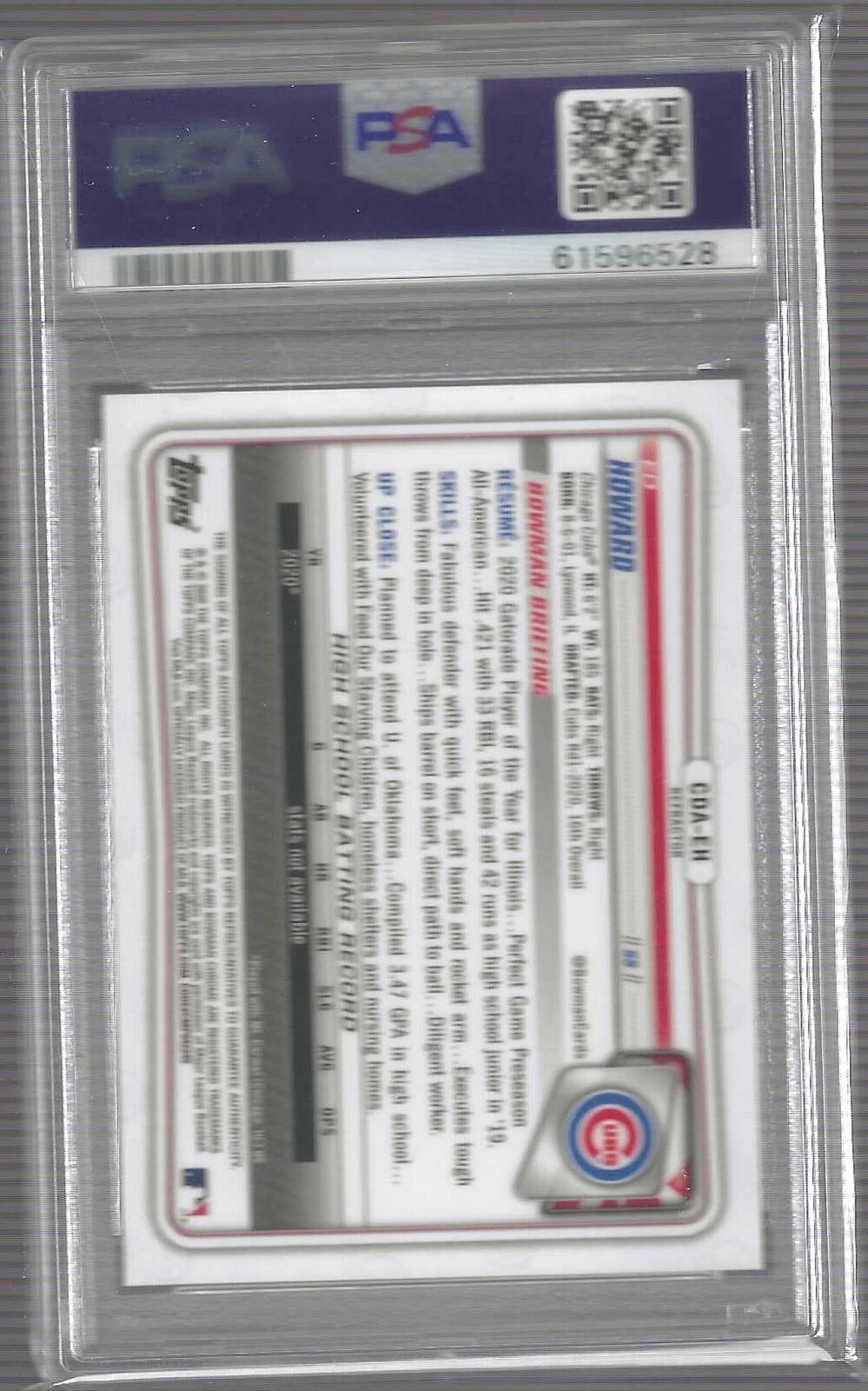 ED HOWARD 2020 BOWMAN DRAFT CHROME REFRACTOR 1ST PROSPECT AUTO /499 PSA 9