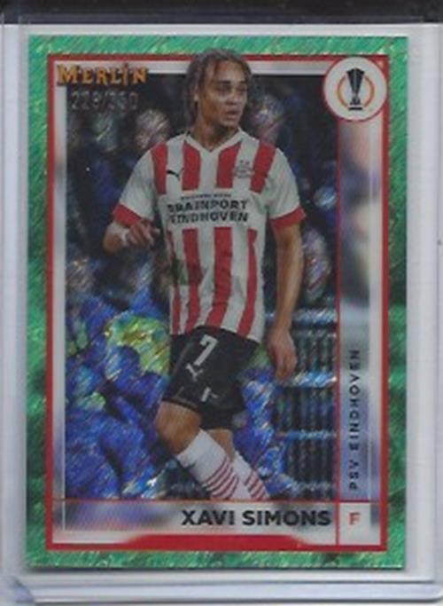 XAVI SIMONS 2022-23 TOPPS MERLIN CHROME GREEN SHIMMER REFRACTOR #D 228/350