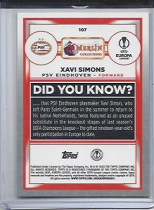 XAVI SIMONS 2022-23 TOPPS MERLIN CHROME GREEN SHIMMER REFRACTOR #D 228/350