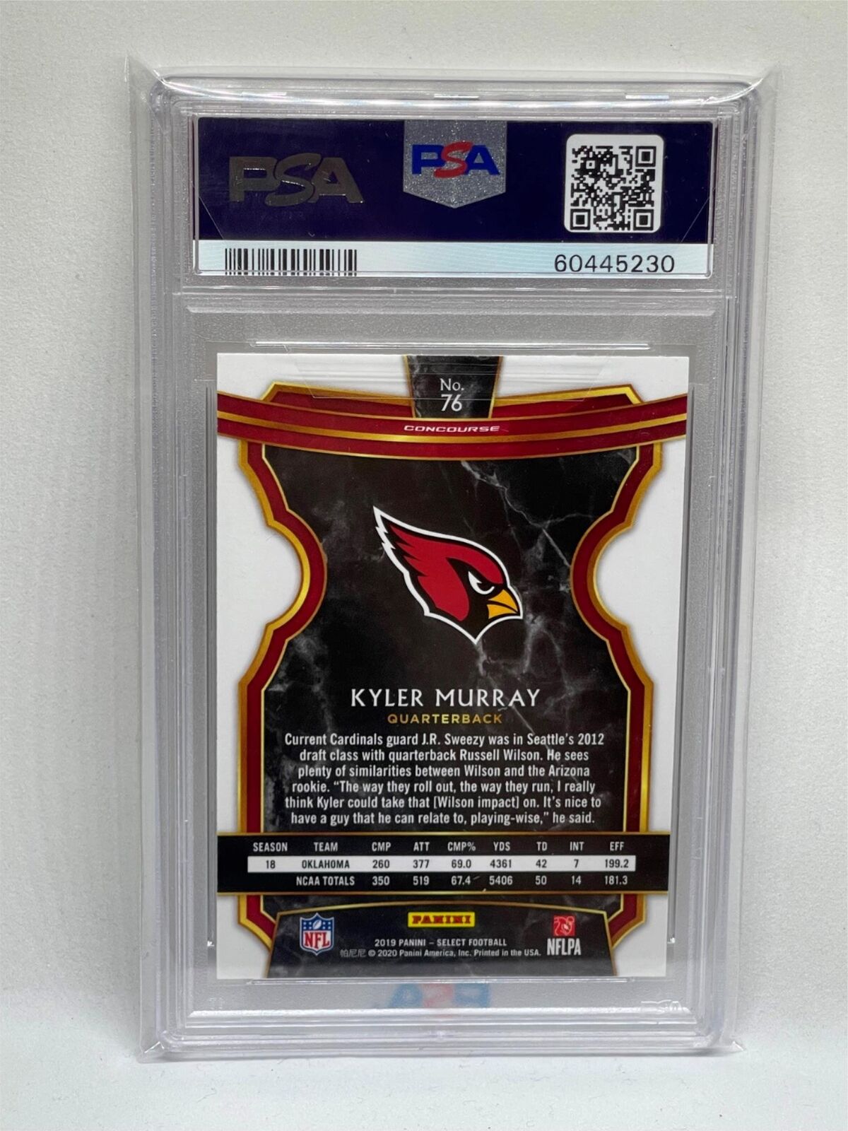 KYLER MURRAY 2019 PANINI SELECT CONCOURSE ROOKIE RC #76 PSA 10 GEM MINT