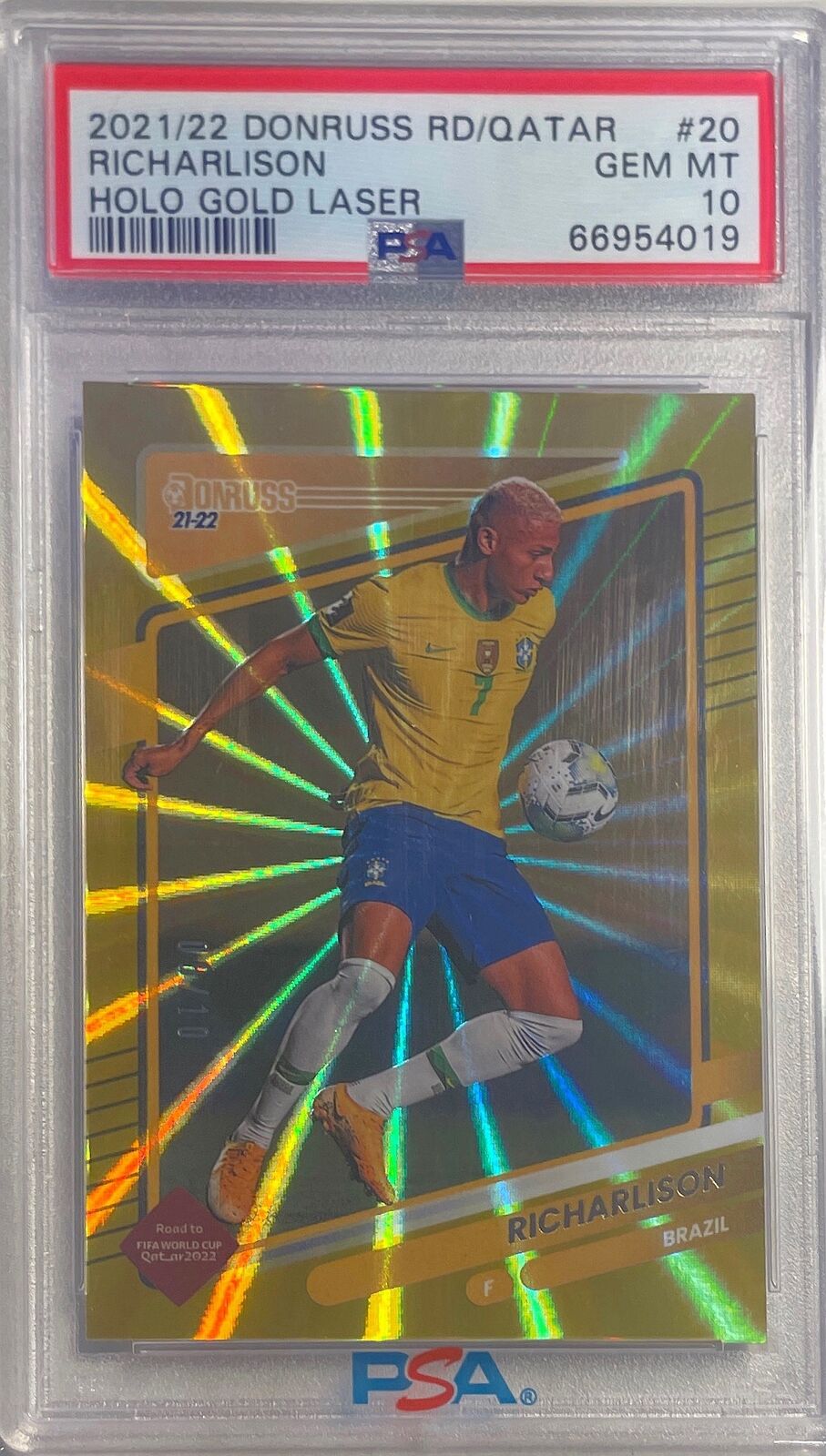RICHARLISON 2021-22 DONRUSS ROAD TO QATAR GOLD LASER #D 08/10 PSA 10 GEM POP 1/1