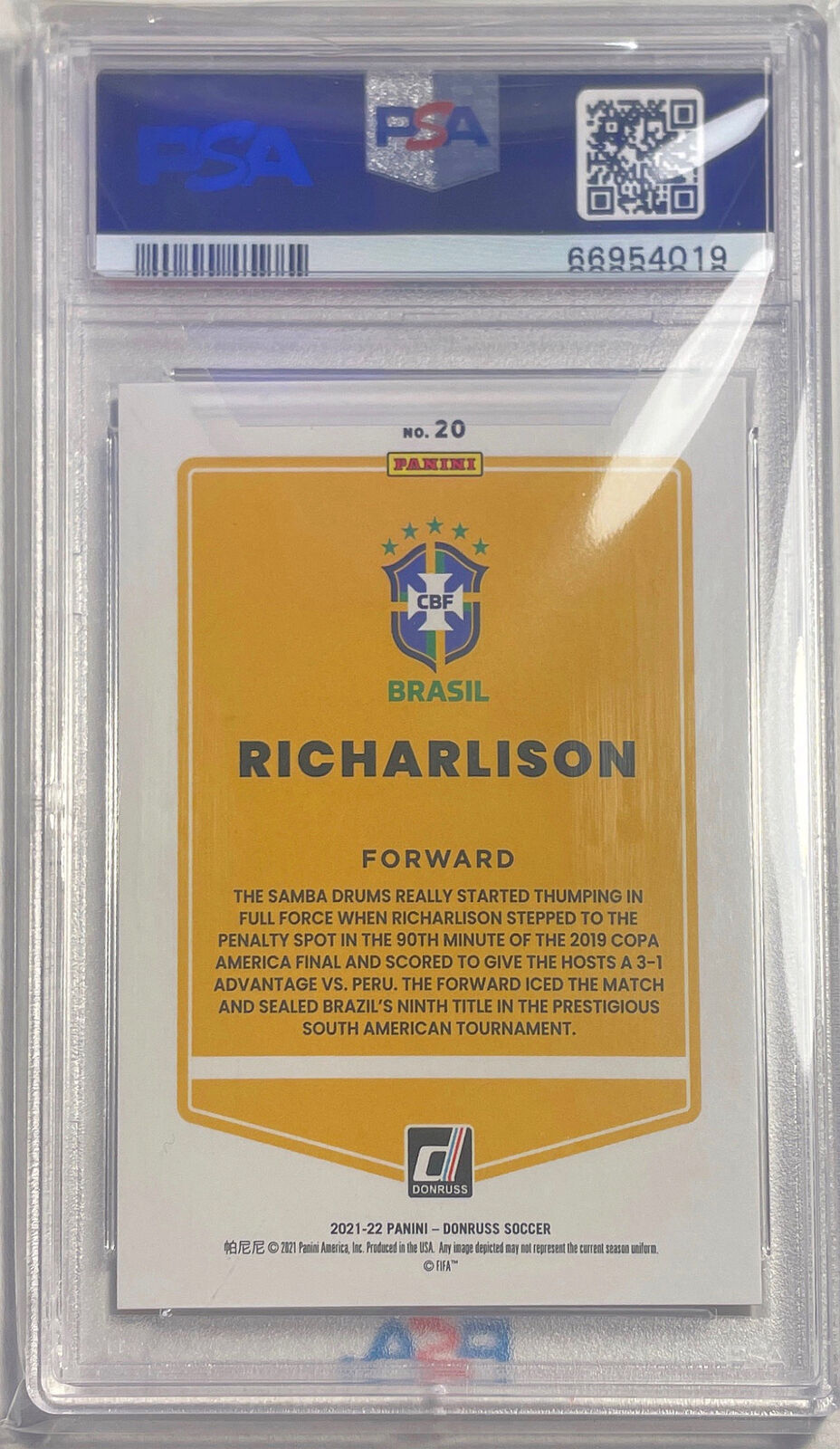 RICHARLISON 2021-22 DONRUSS ROAD TO QATAR GOLD LASER #D 08/10 PSA 10 GEM POP 1/1