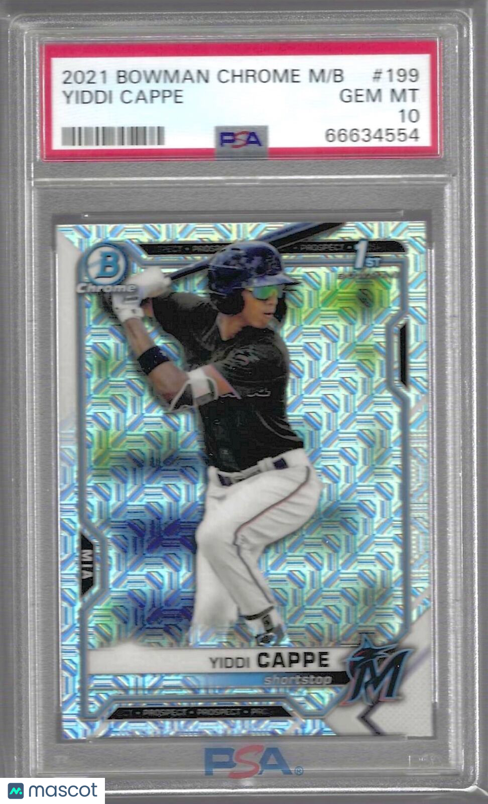 YIDDI CAPPE 2021 BOWMAN CHROME MEGA REFRACTOR 1ST PROSPECT #BCP-199 PSA 10 POP 9