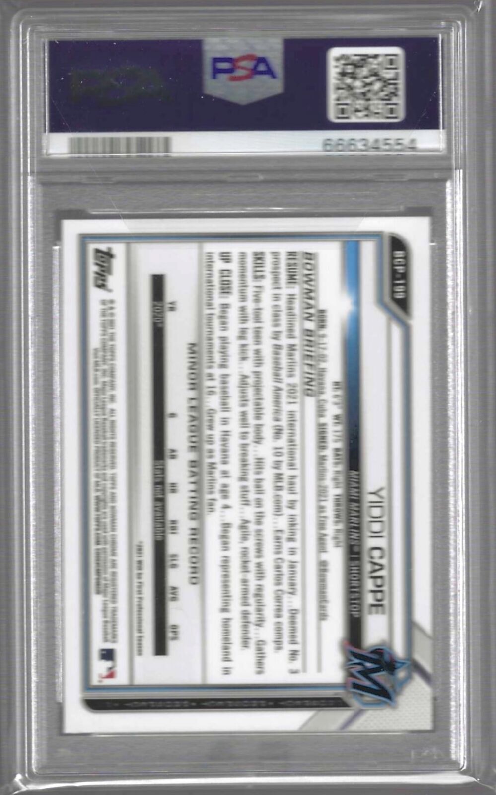 YIDDI CAPPE 2021 BOWMAN CHROME MEGA REFRACTOR 1ST PROSPECT #BCP-199 PSA 10 POP 9