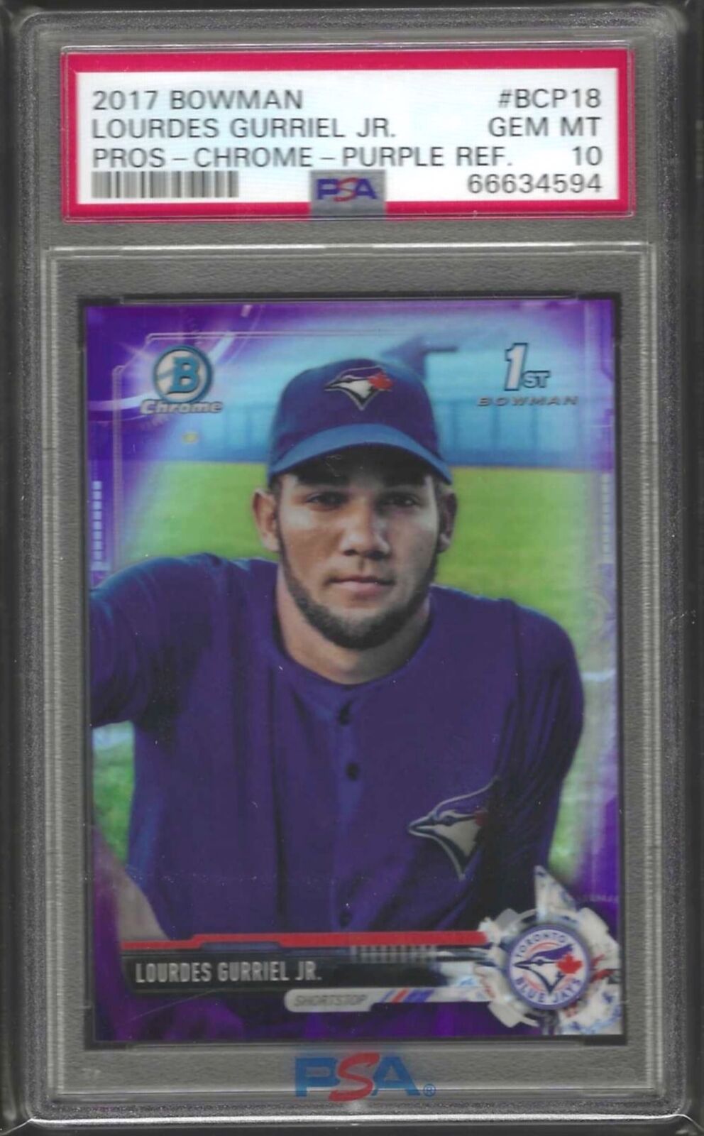 LOURDES GURRIEL JR 2017 BOWMAN CHROME PURPLE REFRACTOR 1ST /250 PSA 10 GEM POP 5