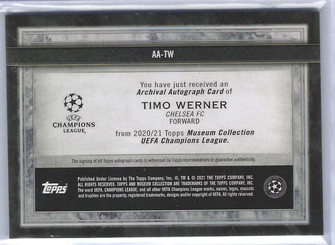 TIMO WERNER 2020-21 TOPPS MUSEUM COLLECTION UEFA ARCHIVAL AUTO #D 28/99