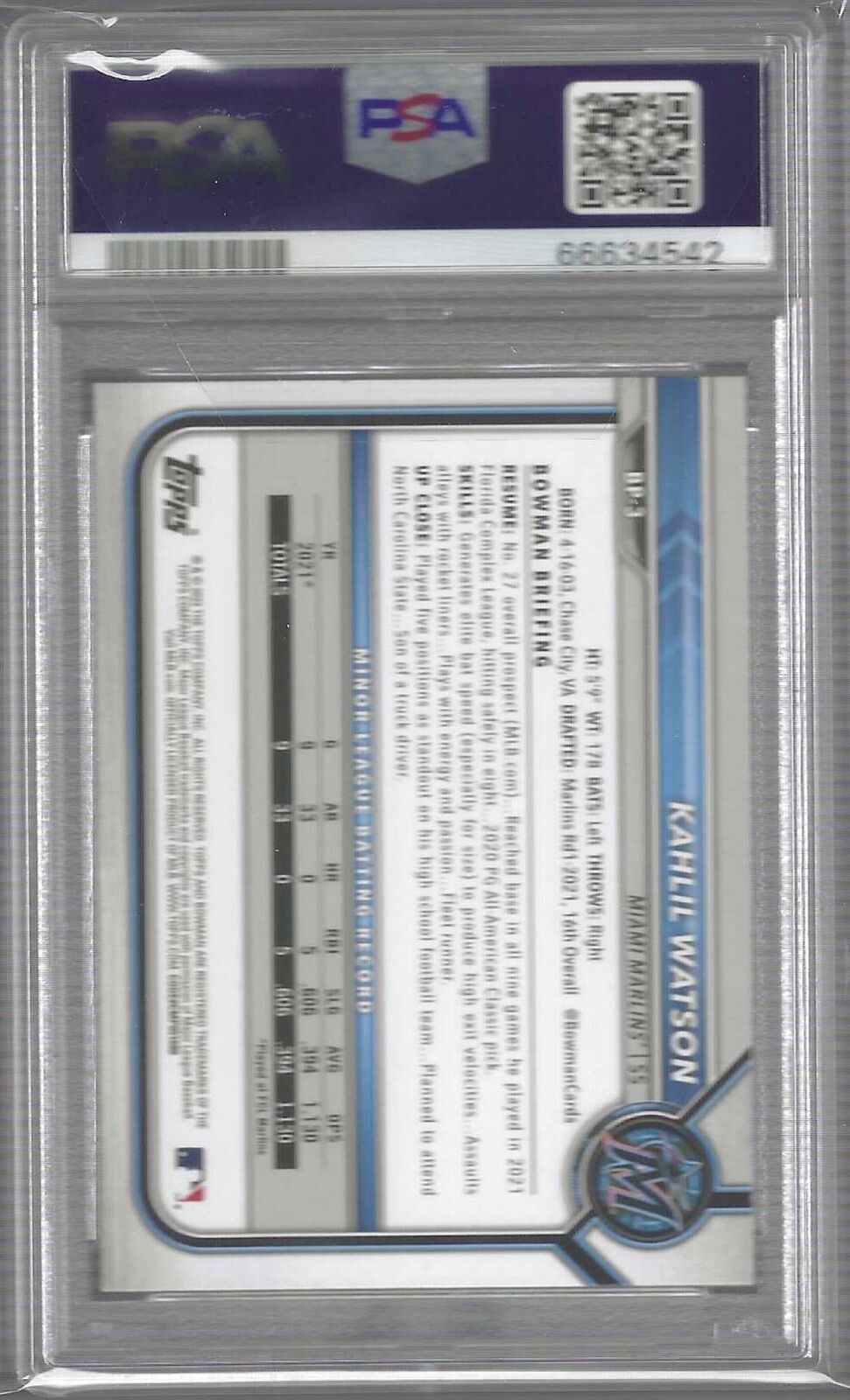 KAHLIL WATSON 2022 BOWMAN PAPER 1ST PROSPECT #BCP-3 PSA 10 GEM MINT