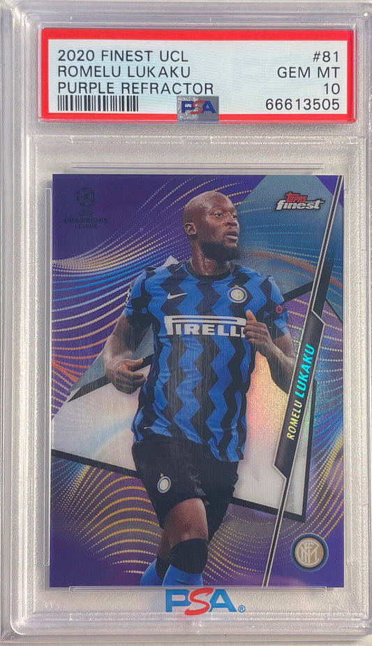 ROMELU LUKAKU 2020-21 FINEST UCL PURPLE REFRACTOR #D /250 PSA 10 GEM MINT POP 2